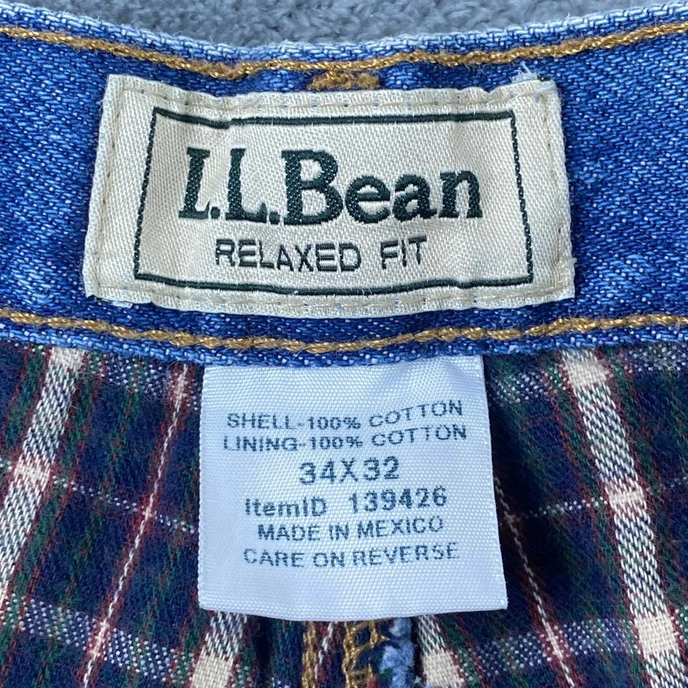 Vtg LL Bean Mens 34x32 Relaxed Fit Flannel Lined Jeans Blue Denim